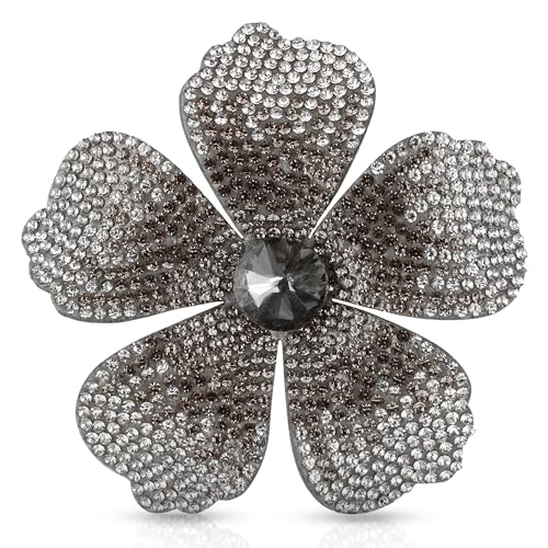 2.9 Inches Created Crystal Hibiscus Hawaiian Flower Hair Clips for Women | Boho Braids Artificial Flower Clips for Hair - color: Grey