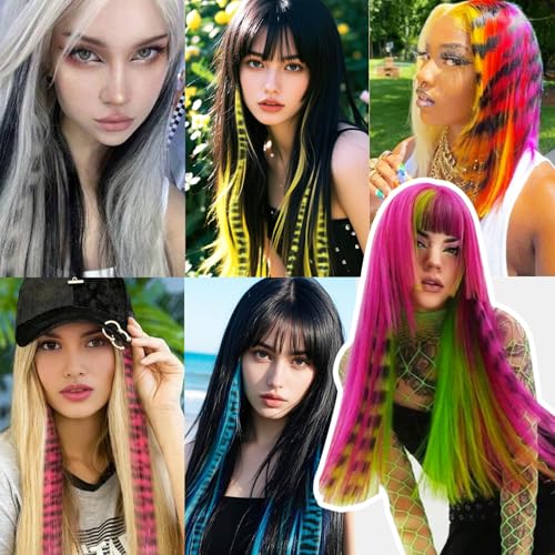 10pcs/pack Scene Hair Extensions Synthetic Clip in Leopard print Hair piece 18inch Long Straight Colorful striped Hairpieces Halloween Party Cosplay Y2K Use for Women - color: Multicolor