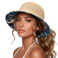 TOP-EX chicpony™ Cooling UPF 50+ Wide Brim Beach Hand Crochet Straw Hat - color: Natural Midnight Botanical, size: Medium