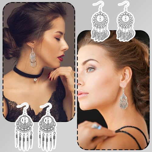 Glenmal 8 Pairs Jhumka Indian Earrings Metal Bohemian Chandelier Dangle Earring for Women(Retro)