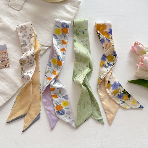 4/40 Pcs Hair Scarf for Women, 35"x2.36" Lightweight Silk Headband, Purse & Bag Scarves Gift Collection - color: Pastel