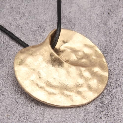 GelConnie Leather Necklaces Turquoise Long Boho Necklaces for Women Brown Chunky Circle Pendant Chocker Necklace Gold Sweater Necklace - style: Boho Circle Pendant