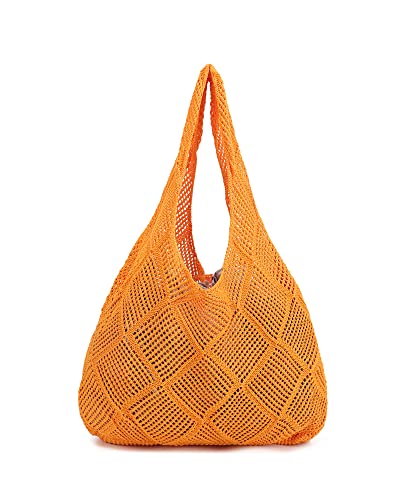 Crochet Mesh Beach Tote Shoulder Handbags Hobo Summer Aesthetic Women's Bag - color: Orange