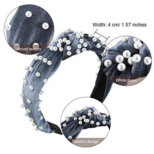 WILLBOND 3 Pieces Pearls Headband Knotted Headband for Women Velvet Pearls Headwear for Woman Hair Accessories (Beige, Pale Mauve, Black) () - color: Beige,Gray,White
