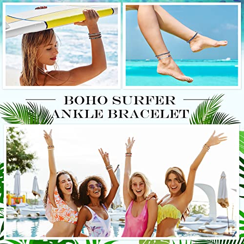 Yinkin 18 Pcs Boho Surfer Ankle Bracelets for Women Men Adjustable Handmade Braided Friendship Bracelet Waterproof String Rope Beaded Anklets Summer Beach Jewelry Gift - style: Bohemian