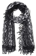 Cindy & Wendy Lightweight Soft Leaf Lace Fringe Scarf Bridal Shawl for Women - color: Black Grey