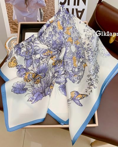 Satin Bandana Headscarf for Women Silky Hair Scarves for Fashion Lightweight - color: 15-blue Flowered Bushes