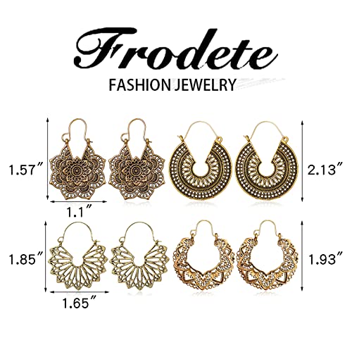 Boho Earrings for Women Trendy Gold Dangle Earrings Vintage Bohemian Indian Country Jewelry Gifts Boho Dress Chic Clothing - color: D1:4pairs boho earrings