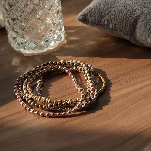 Gold Beaded Stackable Friendship Bracelets Set for Women, Handmade Boho Stretch Summer Jewelry Gift. - color: 0903N