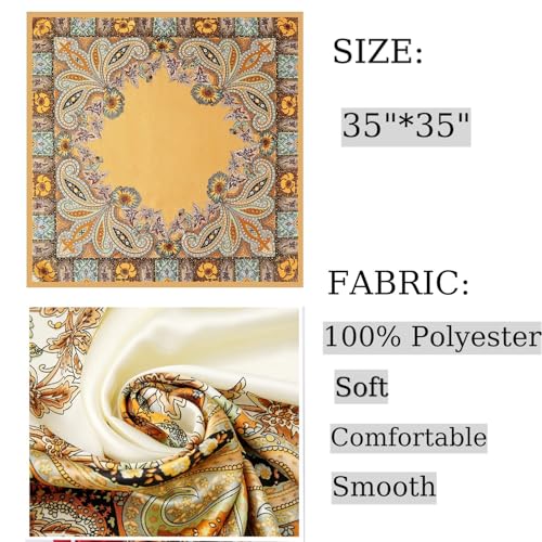 Large Square Head Satin Scarf Silk Feeling Hair Scarf 35"Head Scarves Bandana for Women Headscarfs for Women's Hair - color: C1-camel