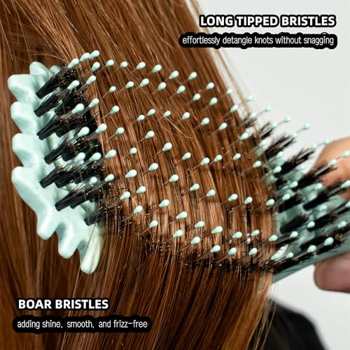 Curl Defining Hair Brush for Curly Hair Fast Blow Drying Styling Hairbrush | Boar Bristle Hair Brush Gentle Detangling for Women Girls Long Wavy Thin Fine Hair Wet Dry Use, Smoothing Hair No Tangle - color: Turquoise