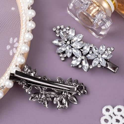 PAGOW 2 Pcs Flower Rhinestone Hair Clips, Silver Crystal Hair Pins, Flower Bridal Headpiece Wedding Hair Accessories for Brides Women - color: Silver 2pcs-Style B