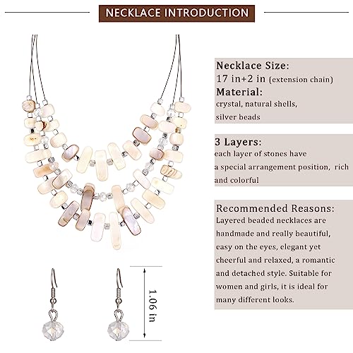 3 Layered Chunky Statement Necklace for Women Beaded Strand Necklaces with Earring Fashion Costumes Collar Necklace Jewelry Sets Gifts for Women - color: 50-White