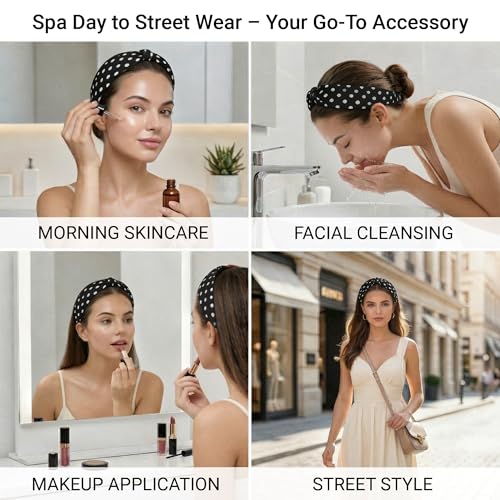 ZLYC Mulberry Silk Headband Elastic Twist Knotted Head Bands for Women's Hair, Polka Dots Black - color: Polka Dots Black