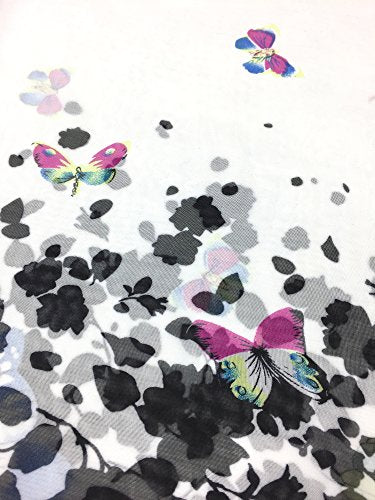YOUR SMILE Ladies/Women's Lightweight Floral Print/Solid Color mixture Shawl Scarf For Spring Summer season - color: Black/White Butterfly