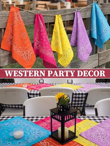 Unittype 48 Pieces Paisley Bandana Novelty Unisex Cowboy Headband Sports Bandannas Scarf Outdoor for Western Party Costume - color: Orange,yellow,blue,lavender,dark Green,hot Pink, style: Classic