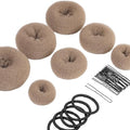 Teenitor Donut Hair Bun Maker Set, 7 Pieces Hair Bun Makers (1 extra-large, 2 large, 2 medium and 2 small), 5 pieces Hair Elastic Bands, 20 pieces Hair Pins, Tan Color - color: Tan