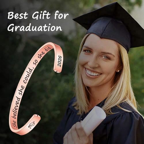 M MOOHAM Graduation Gift for Her Him 2026, Inspirational Graduation Bracelets Class of 2026 High School College Graduation Gift for Her with Graduation Box - style: " With Box -She Believed She Could So She Did(Rose Gold)