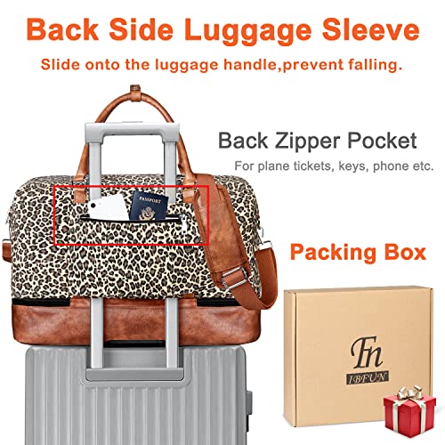 IBFUN Weekender Bags for Women, 21" Weekender Travel Bag, Travel Duffle Bag with Shoe Compartment Carry on Overnight Duffel Bag for Weekend Travel Business Trip, 3PCS - color: A4-Canvas-Leopard