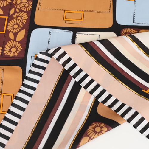 Relang Fashion Silk Satin Head Scarf for Women Hair Bandana Hair Scarf Wrap Neck Scarf for Women 27.5×27.5 inches - color: Bag Pattern Brown Striped Edge