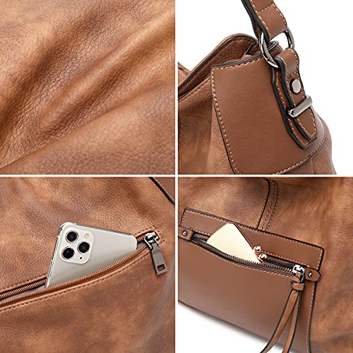 lapsting Hobo Bags for Women Handbags Purse Ladies Boho Shoulder Bag Crossbody Purses Faux Leather - color: E - 14inch Brown - Black Metal