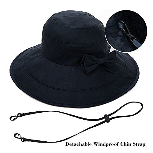 Comhats Packable Summer Cotton Sun Hat Bucket for Women UV Protection Wide Brim Beach Gardening Travel 54-64CM - color: Navy, size: Small