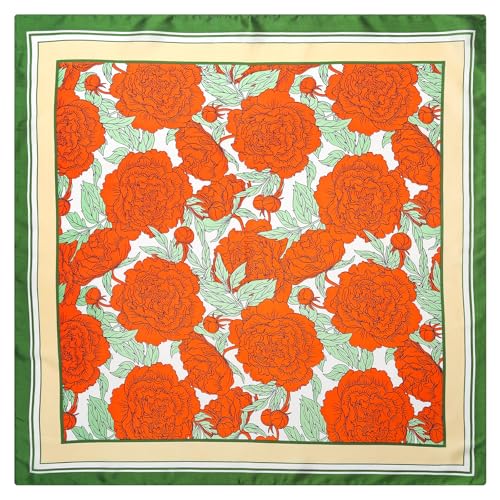 Stlvoll 27.5" Silk Neck Scarf of Women's Fashion Head Scarf Square Neck Satin Scarfs for Bag Hair Scarves Gift - color: Flower/Red/Green