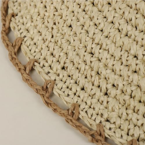 Women Straw Sun Hat Summer Beach Hats Foldable Floppy Cap Wide Brim Bucket Hat Solid Handmade Sun Protection Caps - color: Dot-beige
