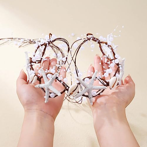 Catery Starfish Headband Seashell Mermaid Crown Headpiece Pearl Beach Wedding Hair Accessories for Women