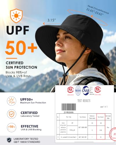 Water-Resistant Sun UPF 50+ Bucket Hat Protection Packable Brimmed Boonie for Women Men Summer Lightweight Hiking Outdoor Cap - color: Black