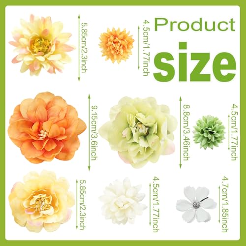 21 Pieces Silk Flower Hair Clip Women Aesthetic Boho Floral Hair Barrettes Handmade Rose Bride Barre Hair Accessories Wedding(Green & Yellow) - color: Green & Yellow