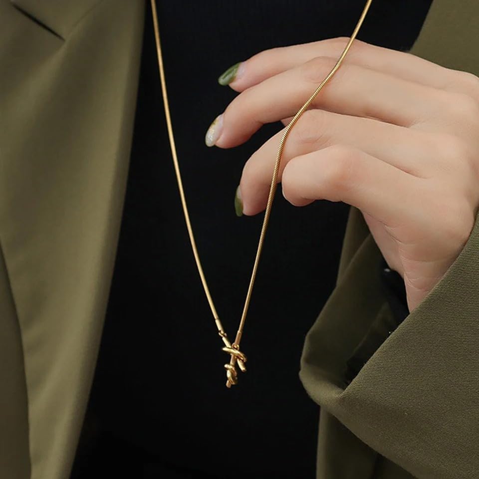 925 Sterling Silver Lariat Necklace, Long Tassel Necklace For Women, 14K Yellow Gold Necklaces Irregular Cross Knotted Shaped, Snake Collarbone Chain Jewelry For Girlfriend, Boho Necklace - color: Silver
