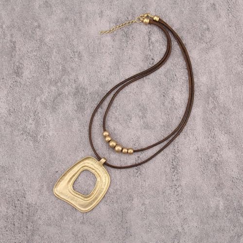 Boho Necklaces for Women Chunky Circle Necklace Layered Boho Circle Leather Choker Necklace Long Vintage Necklaces Bohemian Jewlery Gifts - style: Chunky Hippie Necklaces