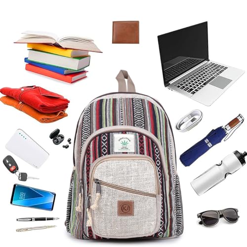 Natural Handmade Large Multi Pocket Hemp Nepal Backpack - size: Large