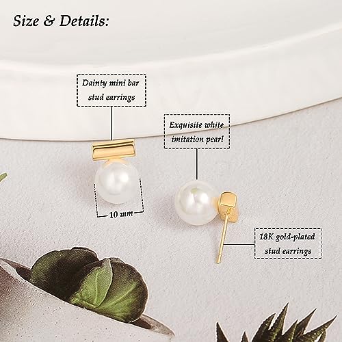 18K Gold Love Knot Stud Earrings for Women Statement Button Pearl Stud Earrings Minimalist Cute Small Post Earring - color: 3.Bar