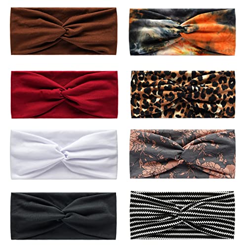 AQOKKA Elastic Knotted Headbands for Women Criss Cross Head Bands for Women's Hair Non Slip Boho Wrap Twisted Hair Accessories - color: 8 Pack Cross Ribbing Wide C
