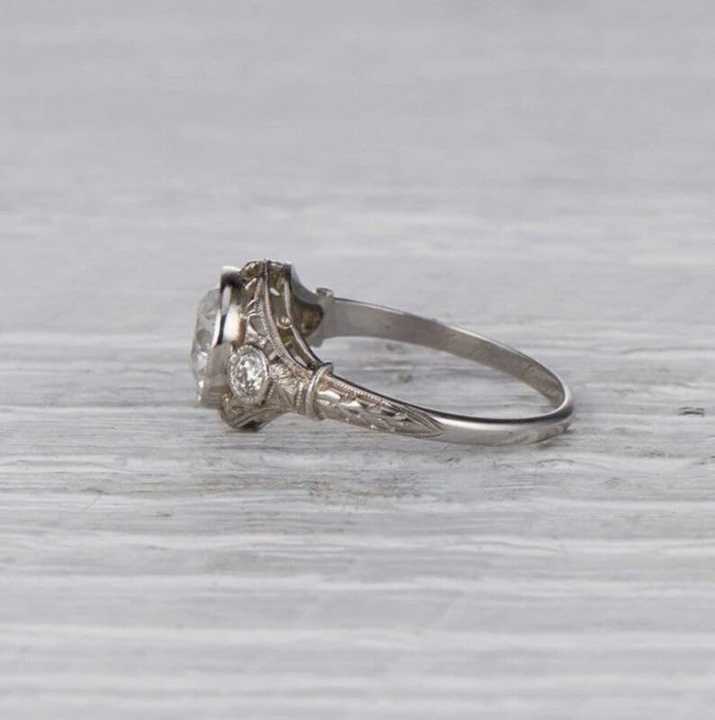 SILVERIST 1930s Old European Cut Diamond Edwardian Engagement Ring Antique Vintage Style Victorian Anniversary Ring For Her 925 Sterling Silver Handcrafted Trilogy Retro Iconic Art Deco Inspired Ring