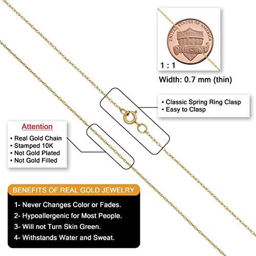 Kooljewelry Womens Classic Rope Chain - 10k Yellow Gold Barely-There Necklace, Thin Lightweight - size: 24 inch, style: 0.7 mm wide