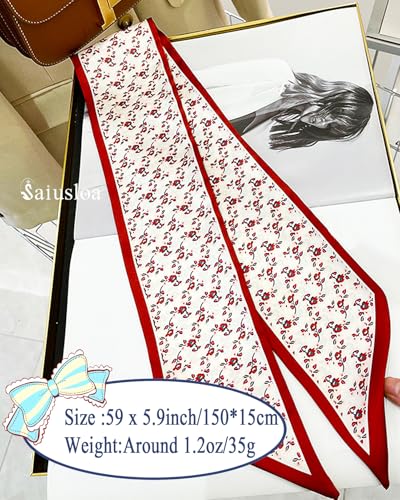 Purse Scarf For Handbags Head Scarves For Women's Hair Bags Scarfs Long Skinny Scarves Fashion Silky - color: A36-small Red Flowers
