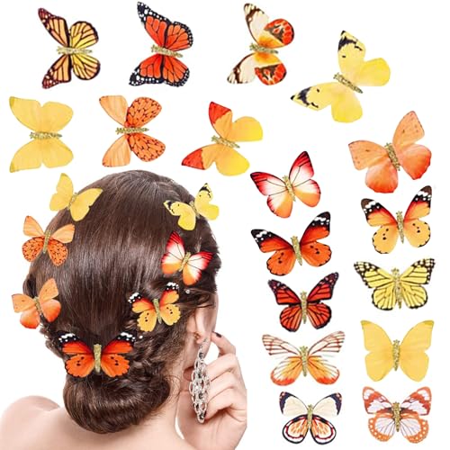 18Pcs Rhinestone Hair Clips with Glitter for Teens Women Y2K Butterfly Jaw Clips, Cute Headwear Gifts for Wedding Back School Hair Accessory Orange - color: Delicate Style