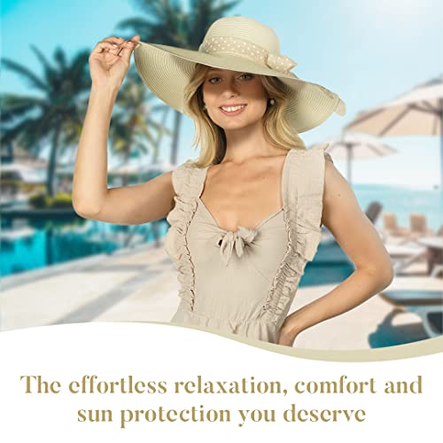 Funcredible Sun Hat for Women - Wide Brim Hat - Large Floppy Beach Hat - Straw Sun Hats with Bow and Heart Shape Glasses