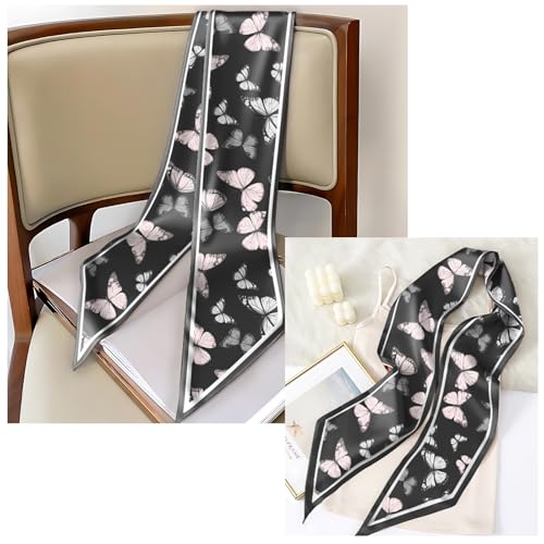 Head Hair Scarf Neck Silk Feeling Scarves Long Thin Satin Fashion Handbag Cute Decoration Women Girls 59 * 6.7'' - color: O-21-pink Butterfly
