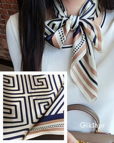 Satin Bandana Headscarf for Women Silky Hair Scarves for Fashion Lightweight - color: 20-blue-gray Striped Pattern