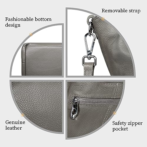 Iswee Genuine Leather Shoulder Bags Purses and Handbags for Women Satchel Designer Cross Body Hobo Medium Size Tote - color: Gray