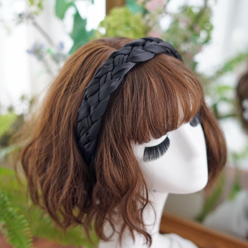 Braided Headband for Women-Vintage Fabric High Crown Headband with Non-Slip Teeth, Cute Boho Knotted Hair Band for Women & Teens (23-Black, One Size) - color: 23-Black