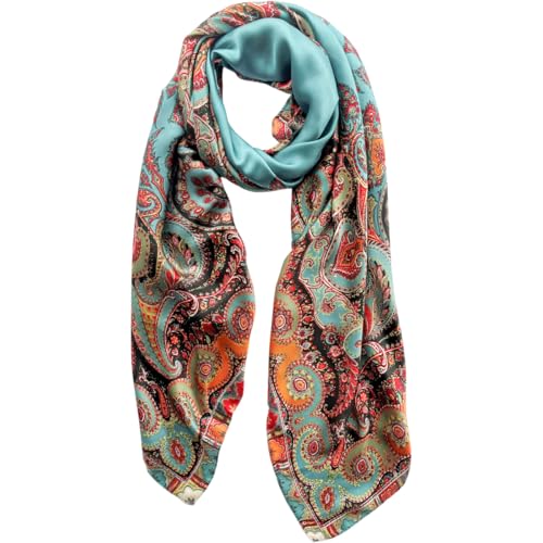 Long Silk Like Scarf Lightweight Satin Scarves Large Sunscreen Shawl Wrap for Women - color: 017.paisley Blue