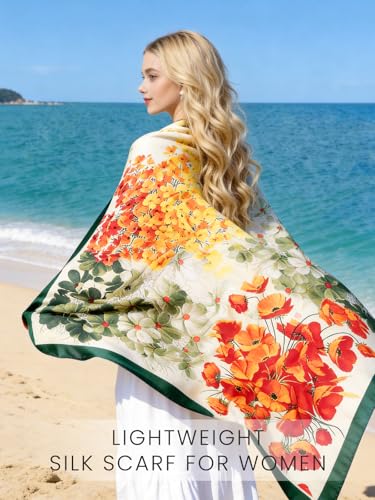 vimate 100% Large Silk Feeling Scarf-Women's Fashion Long Mulberry Silk Satin Neck Scarf Sunscreen Shawl Wrap Headscarf - color: Style 26