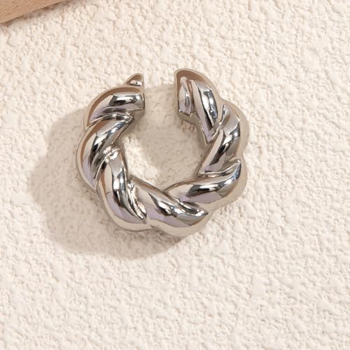 Gold Ear Cuff Earrings for Women Non Piercing 14K Gold Plated/Silver Cuff Clip On Cartilage Hoop Shining Cubic Zirconia Twisted Chain Ear Clip On Earring for Women Chunky Ear Cuffs Earrings - color: C-silver