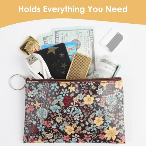 Amabro Small Coin Purse for Women, Boho Wallet Coin Bag with Keychain Zipper Pouch Change Wallet Cash Lipstick Storage(Black) - color: Black