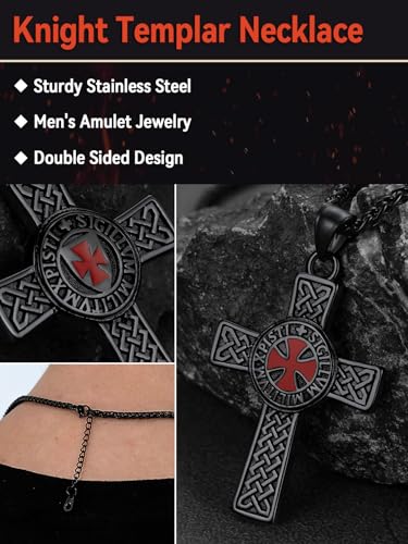 FaithHeart Knights Templar Necklace for Men, Christian Necklace for Men Stainless Steel Pendant Neckalces Christian Gifts with Gift Box - color: 02. Cross-Black